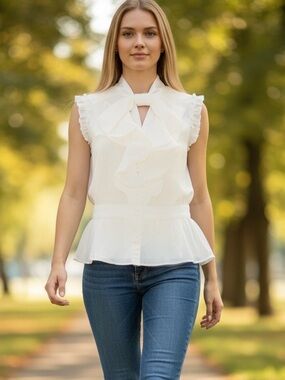 Plastic Island White Ruffled Blouse